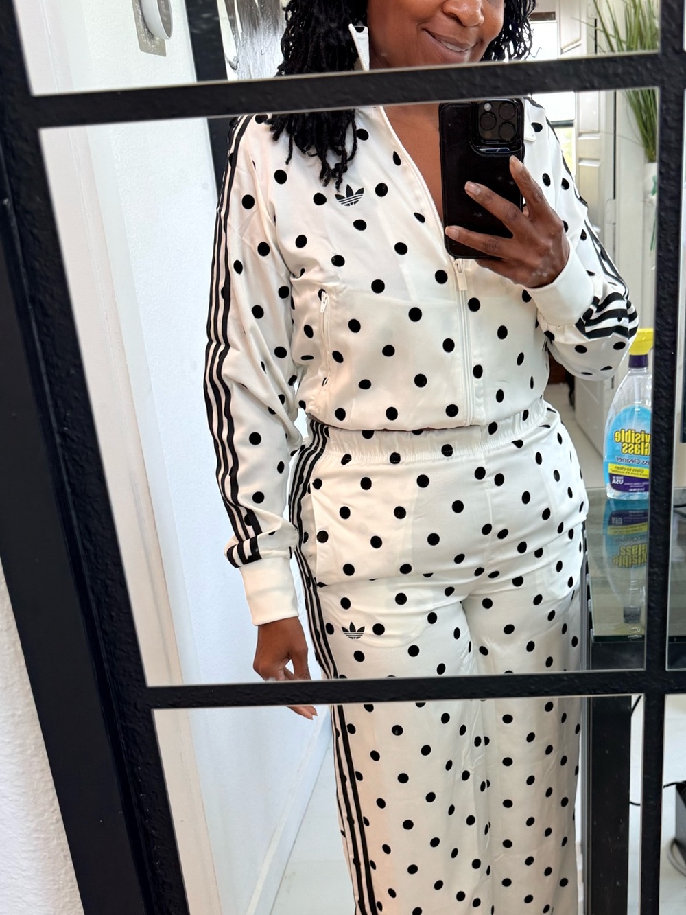 adidas Originals Cream track bomber Jacket with Black Polka Dots - Picture 3 of 3